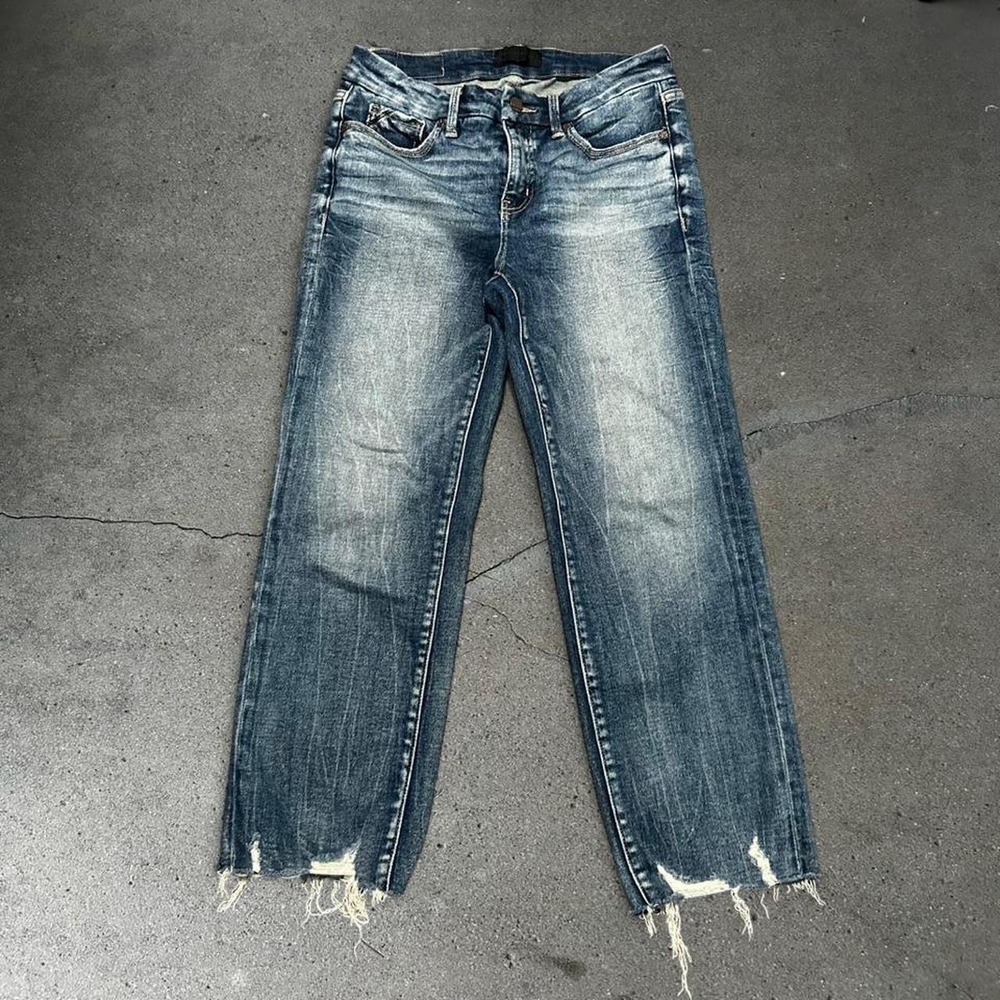 Y2K women's Buckle Black grunge dark blue cropped fringe denim jeans